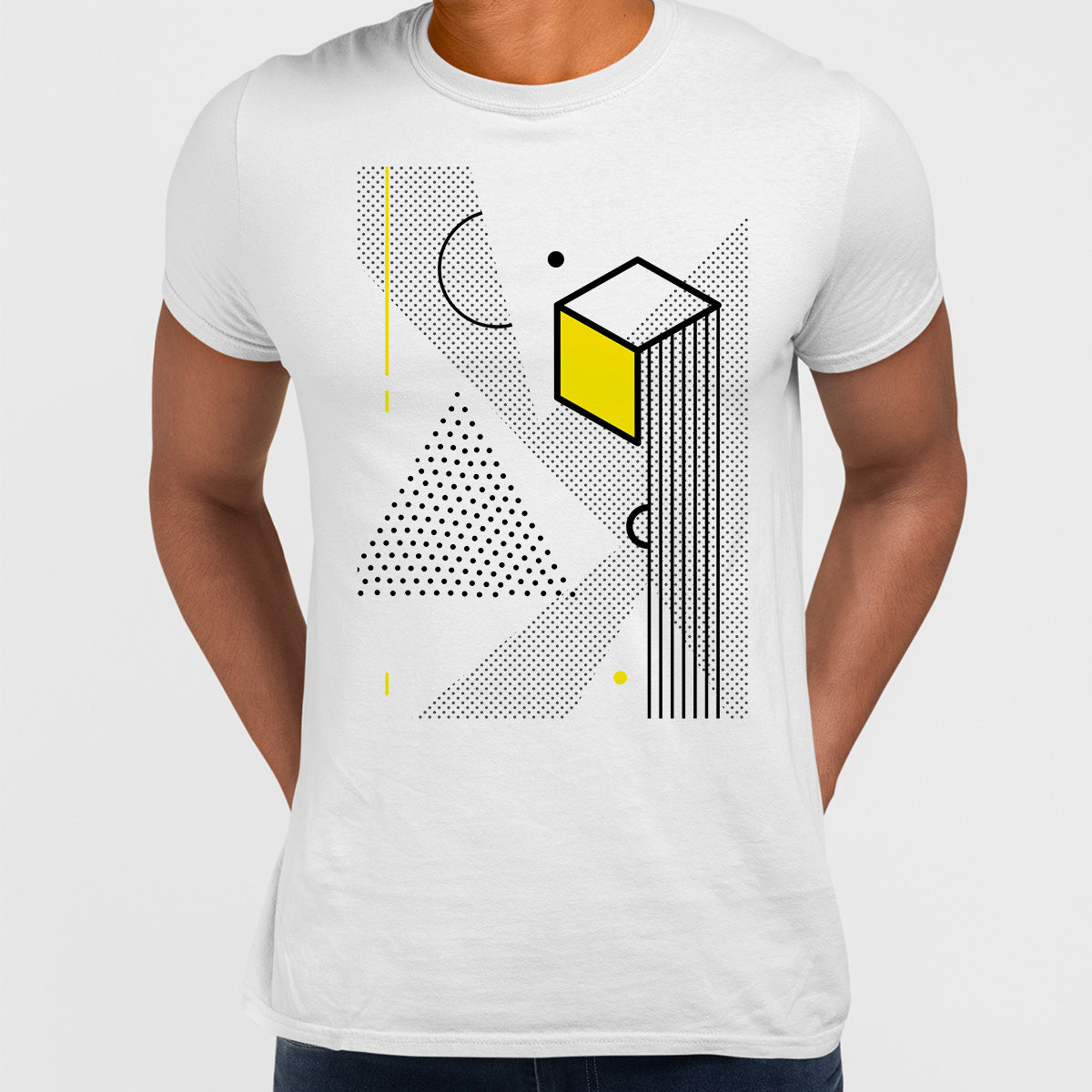 Retro Nemphis Geometric Elements Yellow & Black Abstract T-shirt - Kuzi Tees
