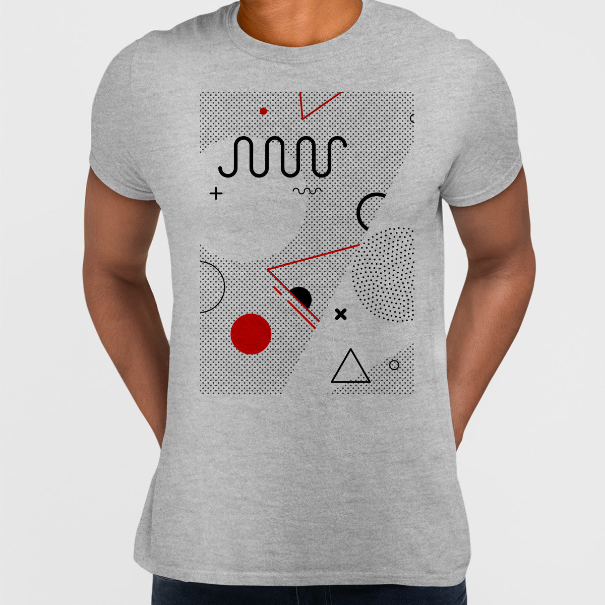 Retro Nemphis Geometric Shape Elements Red & Black Abstract T-shirt - Kuzi Tees