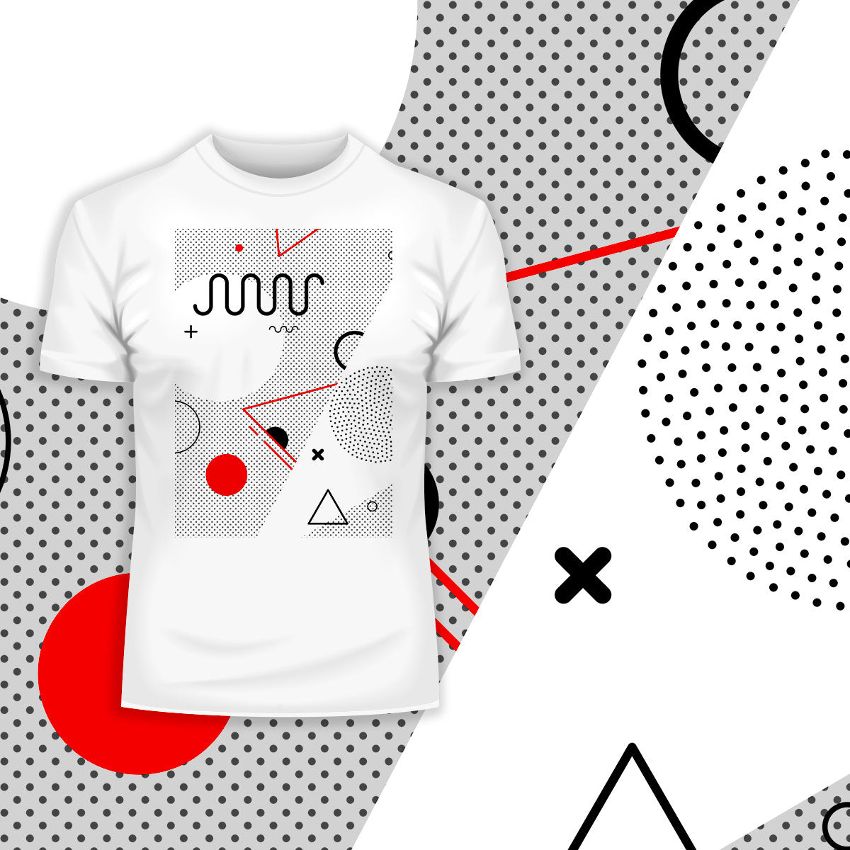 Retro Nemphis Geometric Shape Elements Red & Black Abstract T-shirt - Kuzi Tees