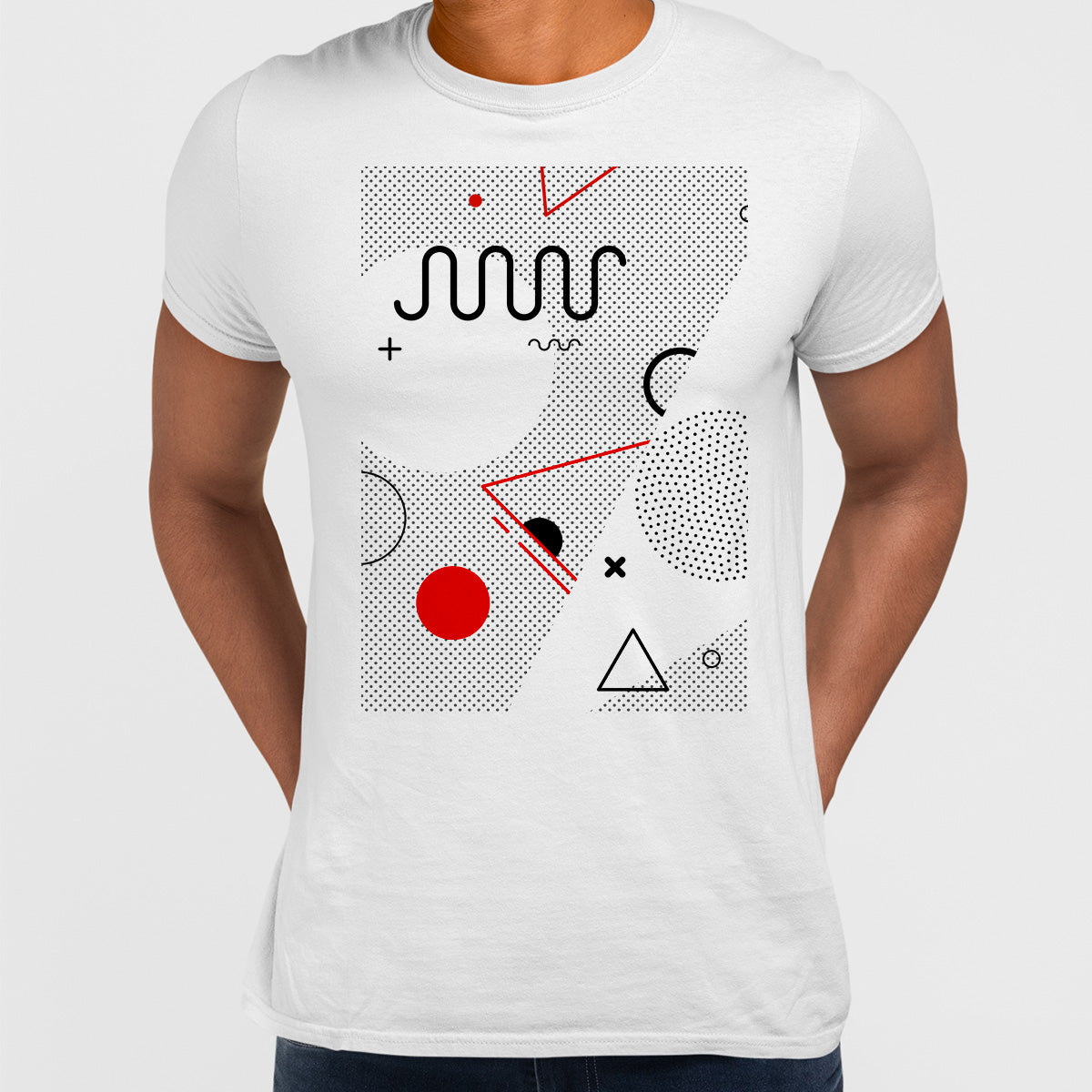 Retro Nemphis Geometric Shape Elements Red & Black Abstract T-shirt - Kuzi Tees