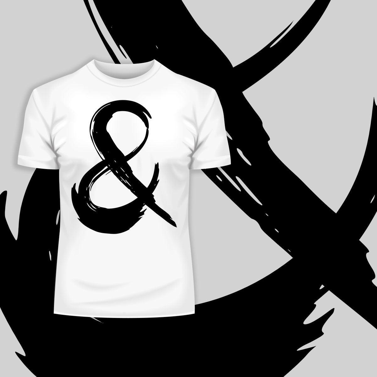 Abstract Ampersand Sign Black & White Unique Brush Stroke Art T-shirt - Kuzi Tees