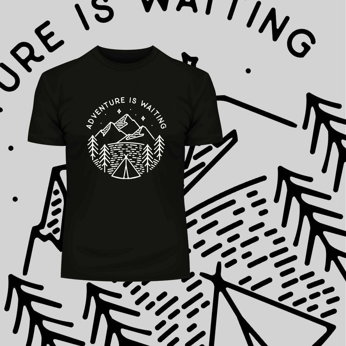 Adventure is Waiting Outdoor Minimal Line Drawing Tee - Kuzi Tees