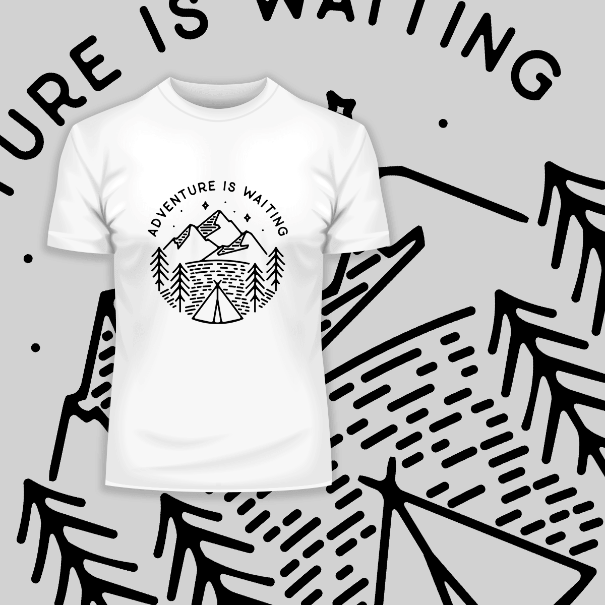 Adventure is Waiting Outdoor Minimal Line Drawing Tee - Kuzi Tees