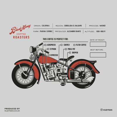Coffee Roaster Hipster Harley Davidson Biking Columbia Coffee Beans T-Shirt - Kuzi Tees