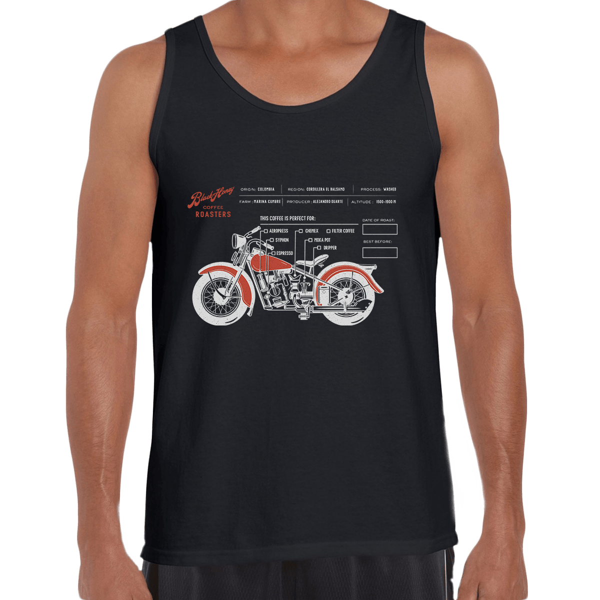 Coffee Roaster Hipster Harley Davidson Biking Columbia Coffee Beans T-Shirt - Kuzi Tees
