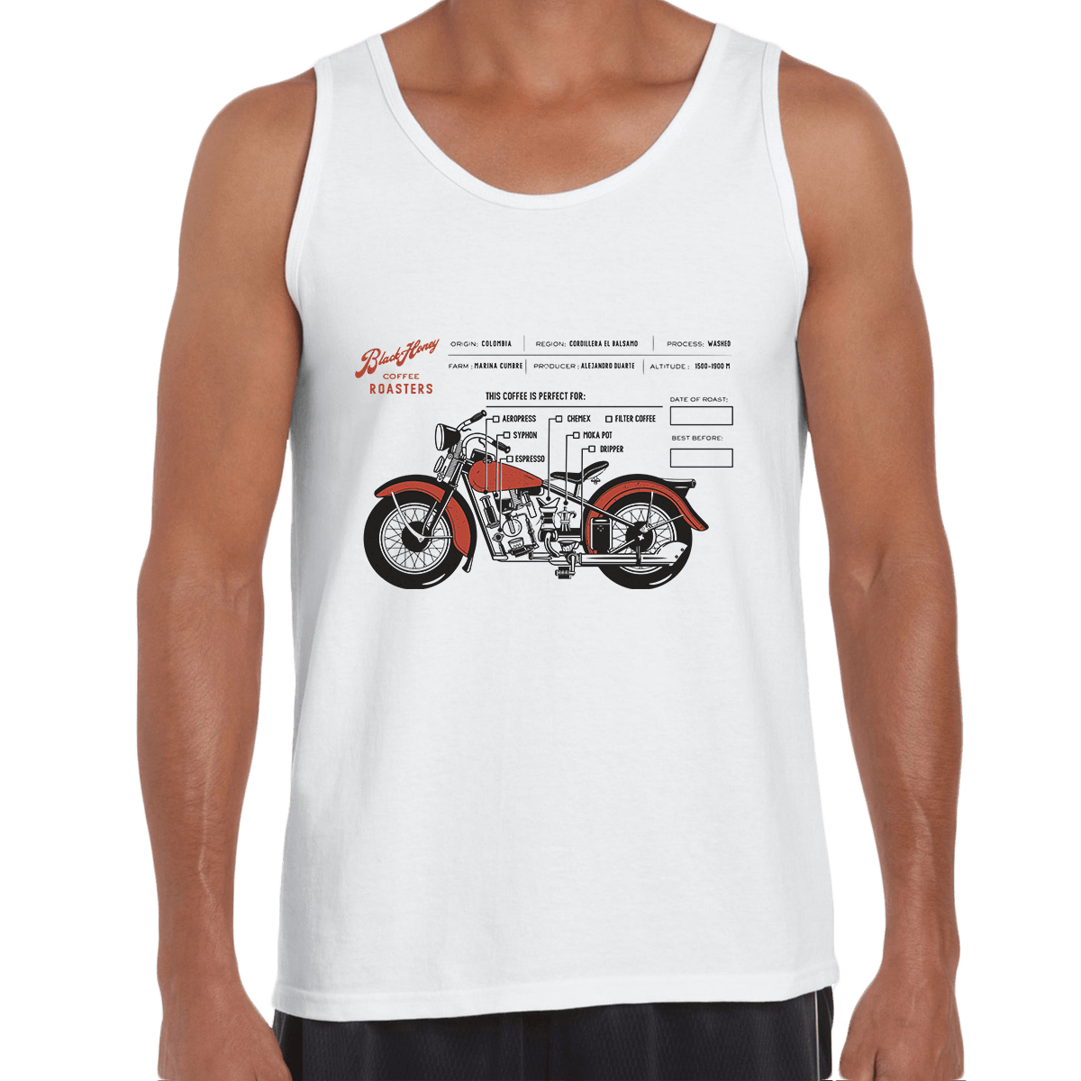 Coffee Roaster Hipster Harley Davidson Biking Columbia Coffee Beans T-Shirt - Kuzi Tees