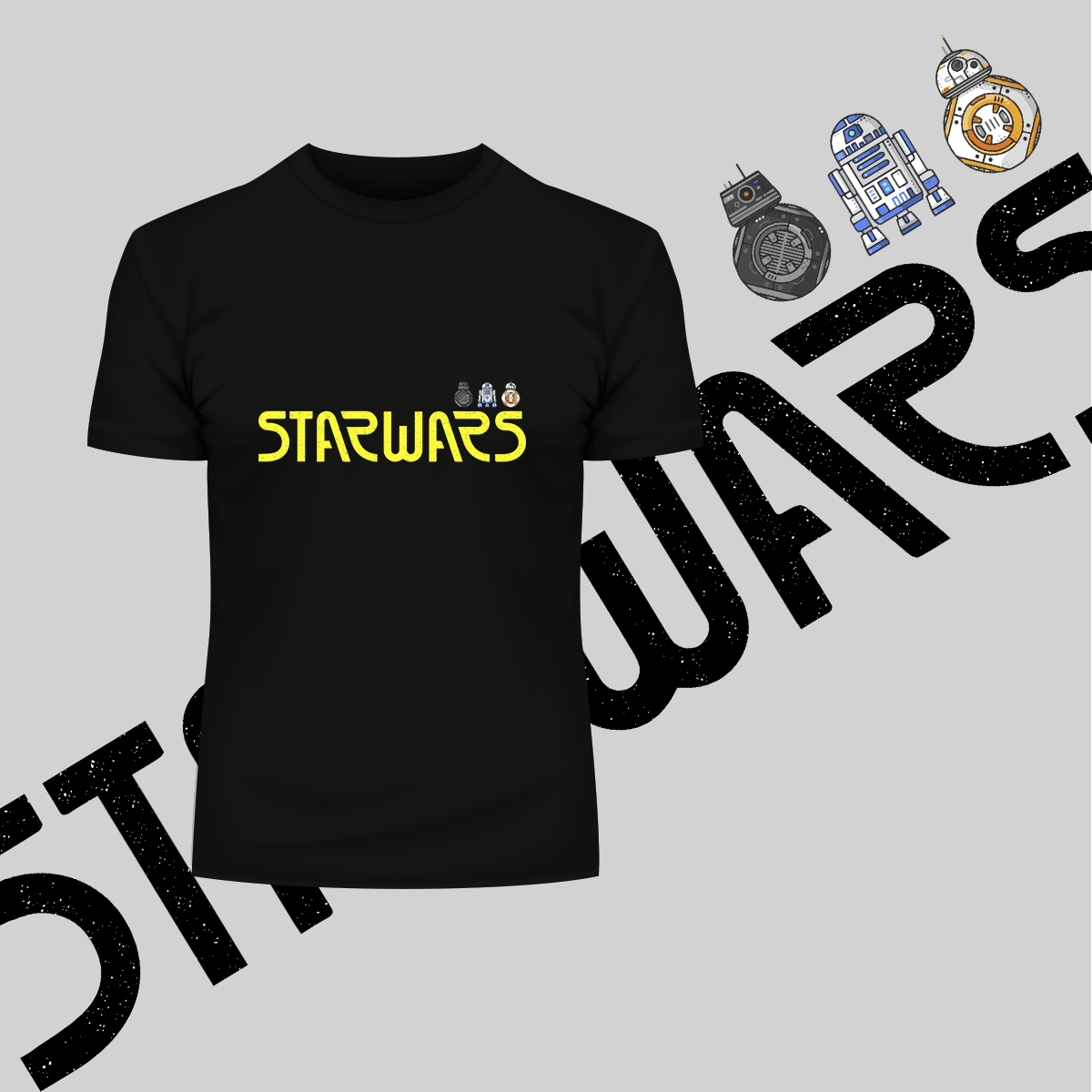 StarWars Droids Crew Neck T-Shirt R2D2 BB8 BB9E - Kuzi Tees