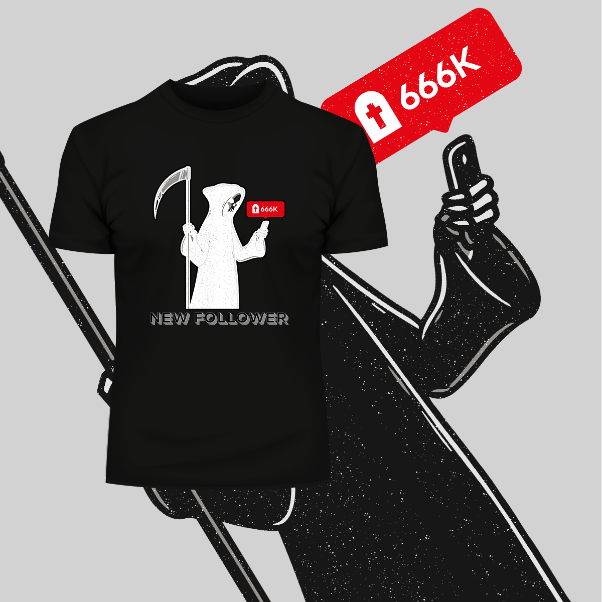 New Social Media Follower Death From a Scythe Crew Neck T-Shirt - Kuzi Tees