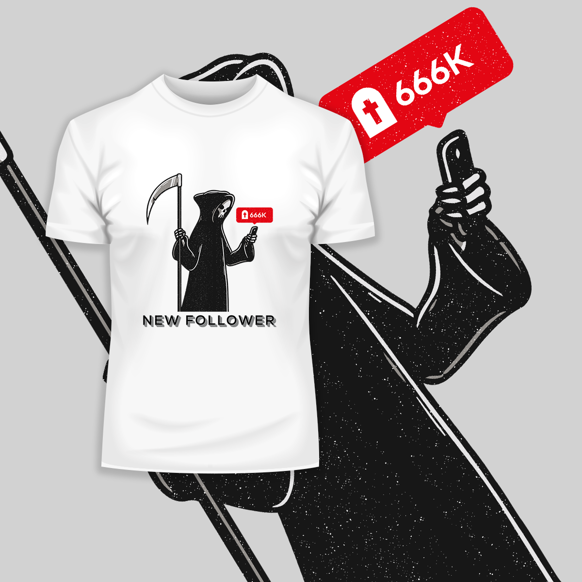 New Social Media Follower Death From a Scythe Crew Neck T-Shirt - Kuzi Tees