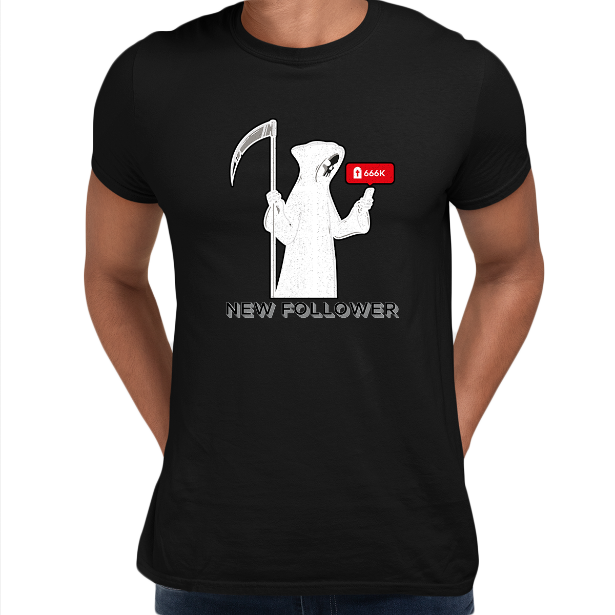 New Social Media Follower Death From a Scythe Crew Neck T-Shirt - Kuzi Tees