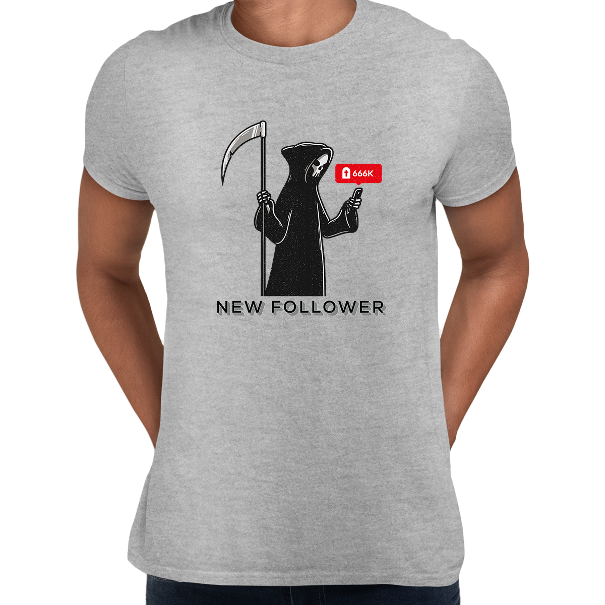 New Social Media Follower Death From a Scythe Crew Neck T-Shirt - Kuzi Tees