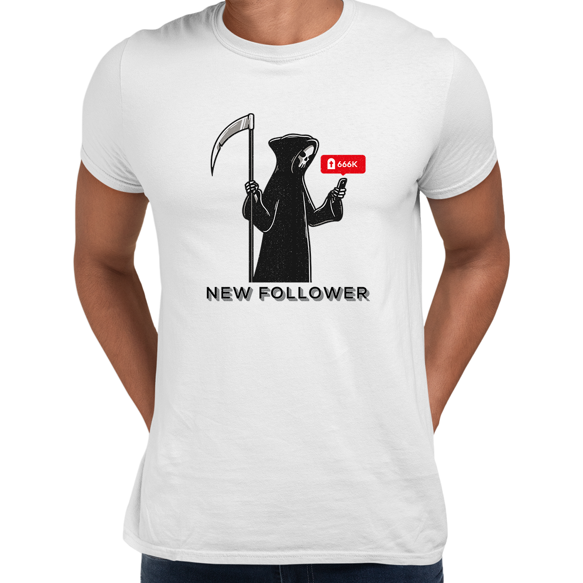 New Social Media Follower Death From a Scythe Crew Neck T-Shirt - Kuzi Tees