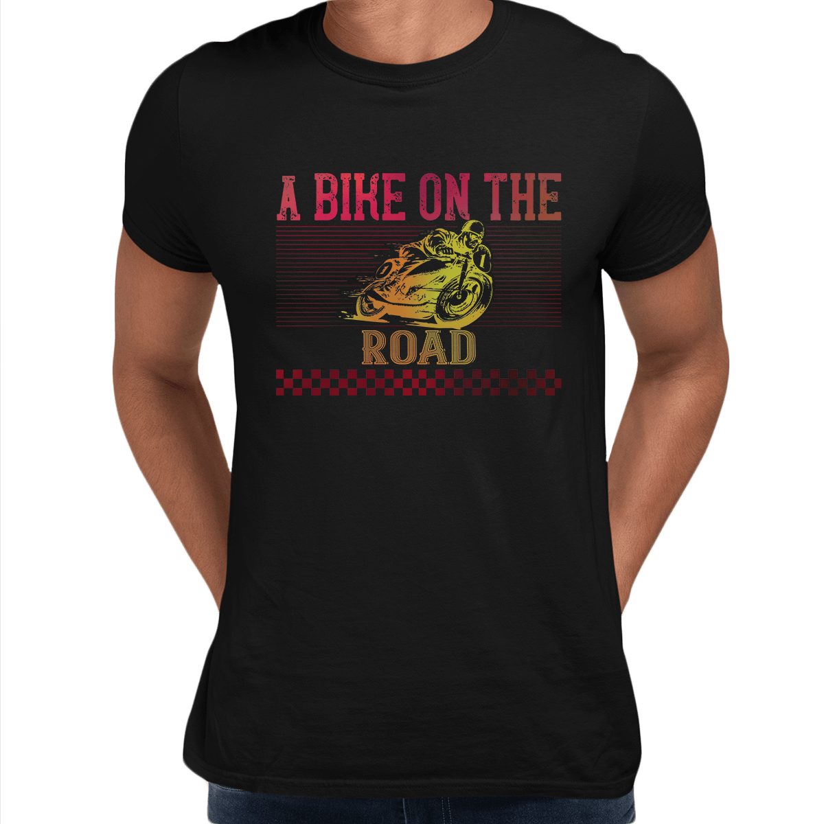 A Bike On The Road Crew Neck T-Shirt For Biking Minds - Kuzi Tees