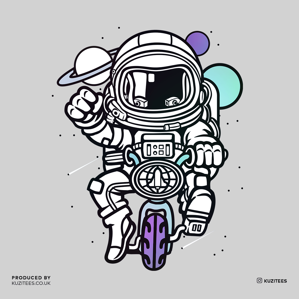 Astronaut on the bike in the Space Amazing Retro Vintage Crew Neck T-shirt & Tank Top - Kuzi Tees