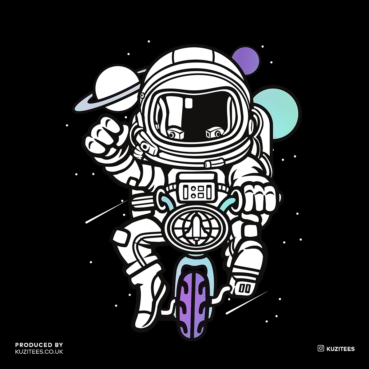 Astronaut on the bike in the Space Amazing Retro Vintage Crew Neck T-shirt & Tank Top - Kuzi Tees