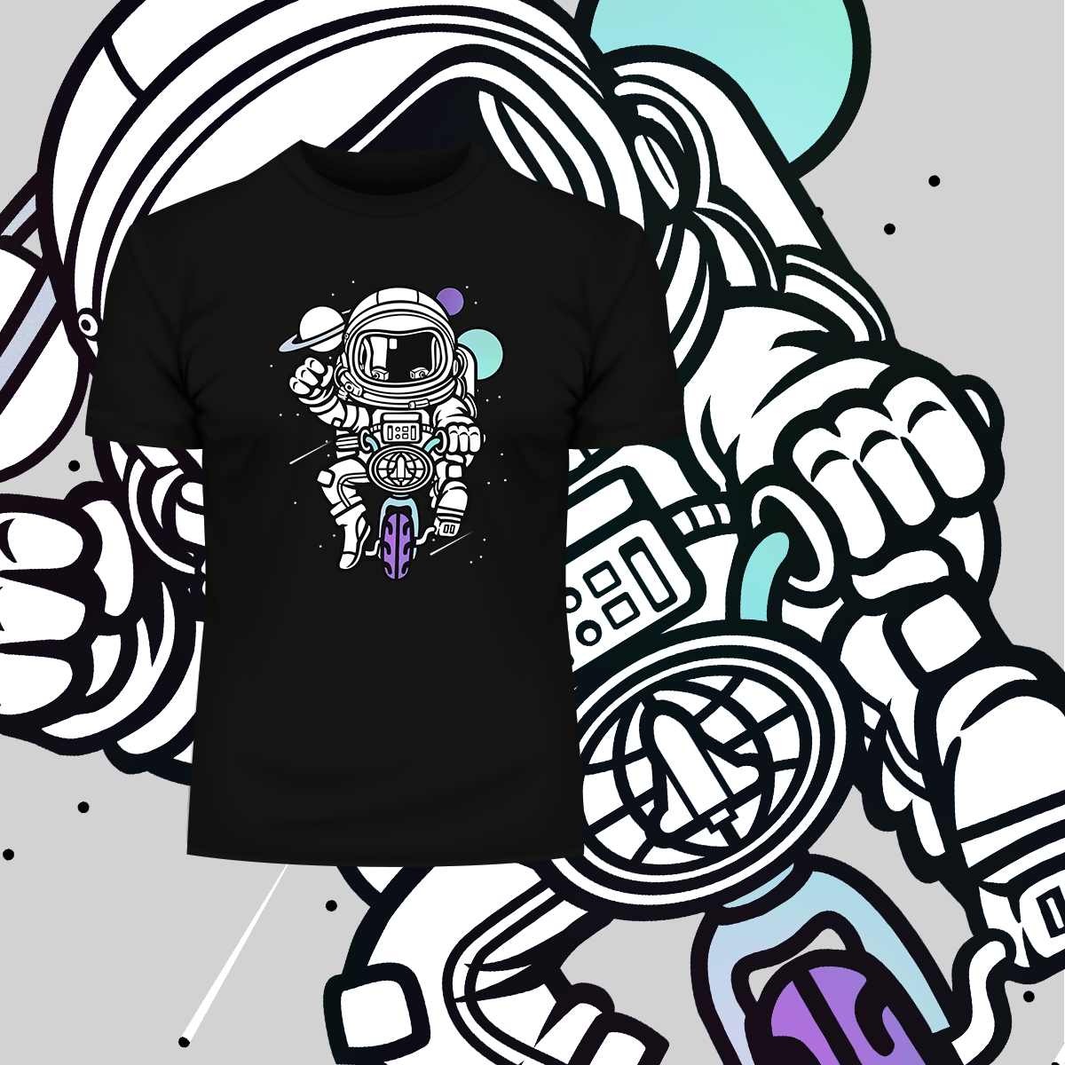 Astronaut on the bike in the Space Amazing Retro Vintage Crew Neck T-shirt & Tank Top - Kuzi Tees