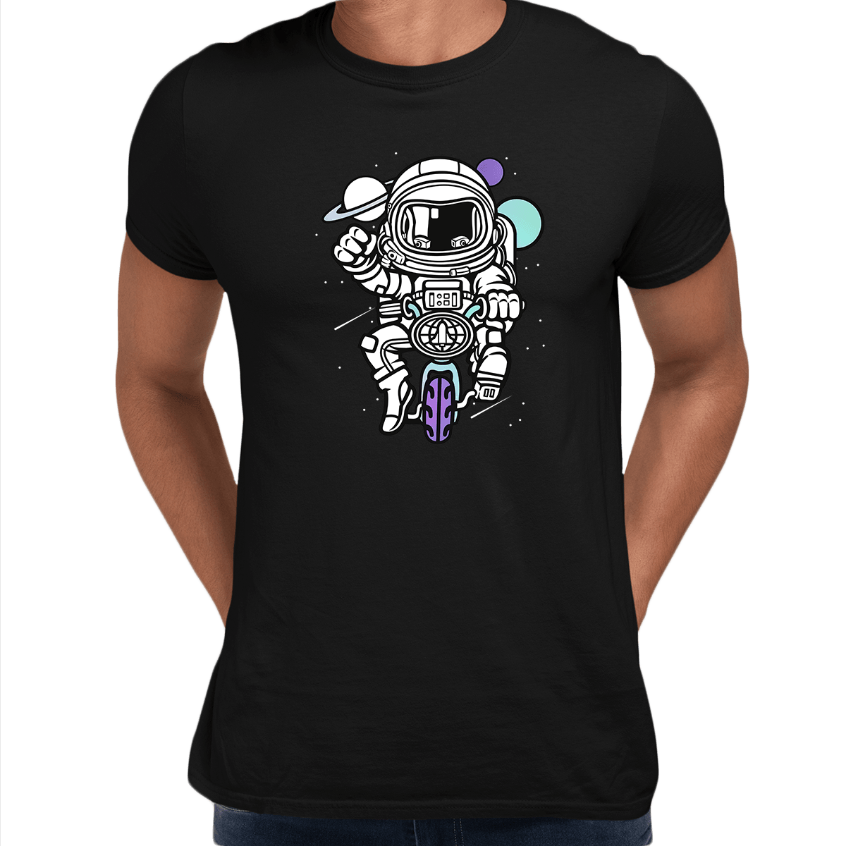 Astronaut on the bike in the Space Amazing Retro Vintage Crew Neck T-shirt & Tank Top - Kuzi Tees
