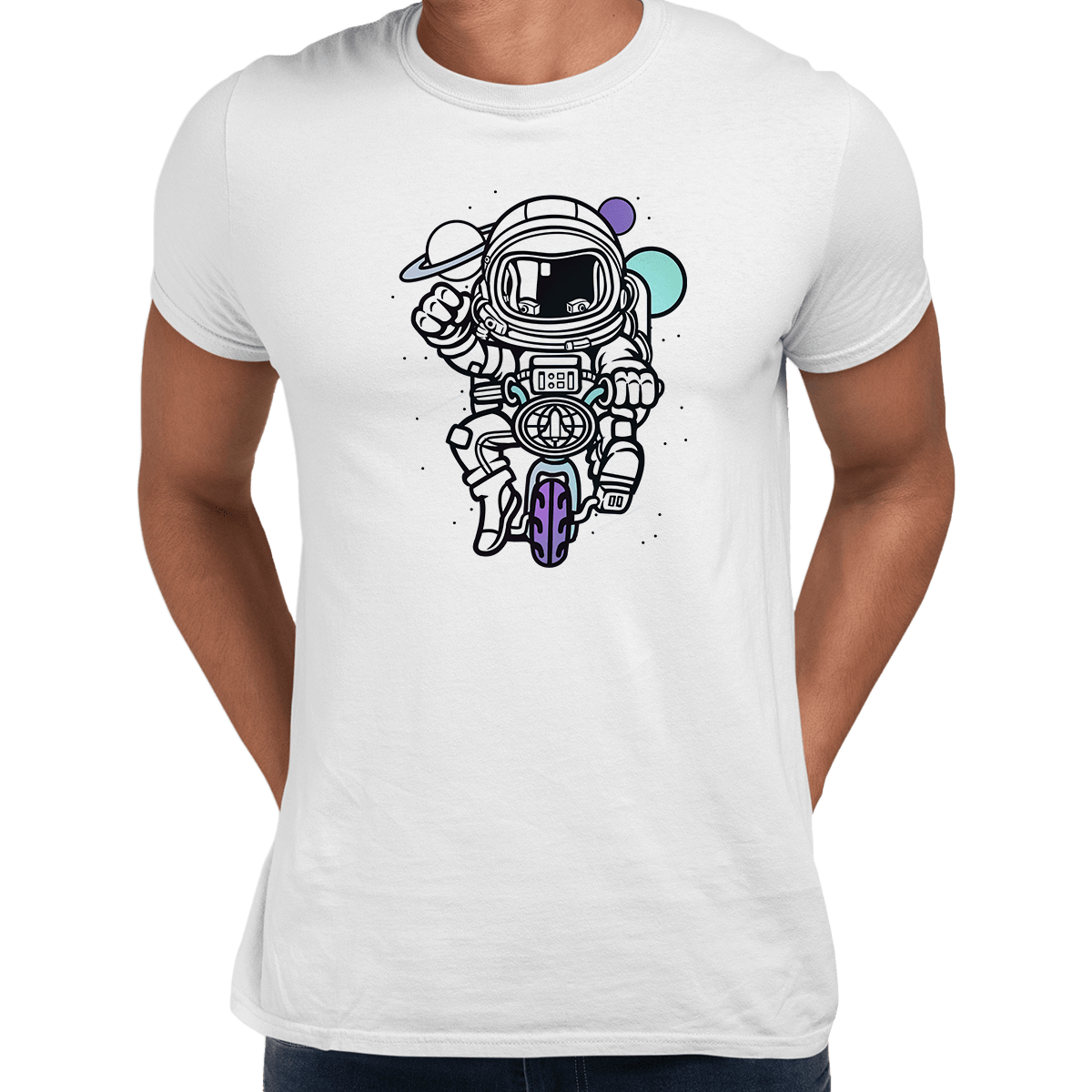 Astronaut on the bike in the Space Amazing Retro Vintage Crew Neck T-shirt & Tank Top - Kuzi Tees