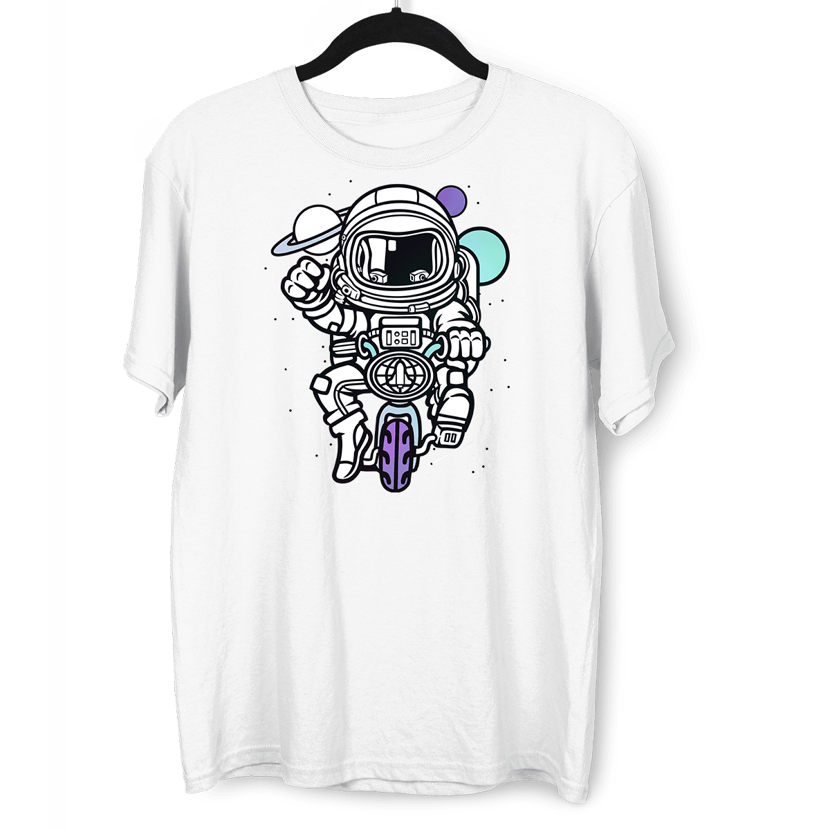 Astronaut on the bike in the Space Amazing Retro Vintage Crew Neck T-shirt & Tank Top - Kuzi Tees