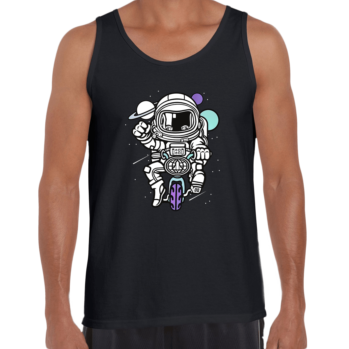 Astronaut on the bike in the Space Amazing Retro Vintage Crew Neck T-shirt & Tank Top - Kuzi Tees