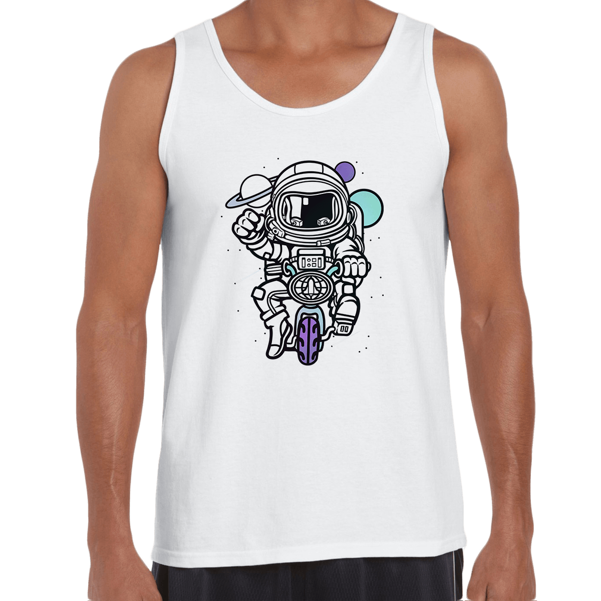 Astronaut on the bike in the Space Amazing Retro Vintage Crew Neck T-shirt & Tank Top - Kuzi Tees