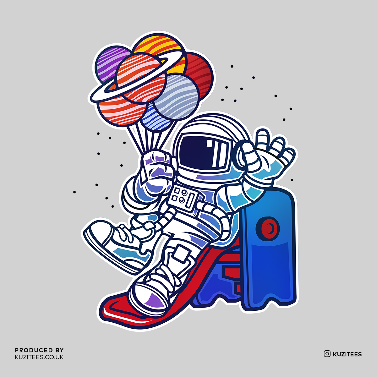 Space Astronaut On Slider Retro T-Shirt Amazing Vintage Crew Neck T-shirt & Tank Top - Kuzi Tees