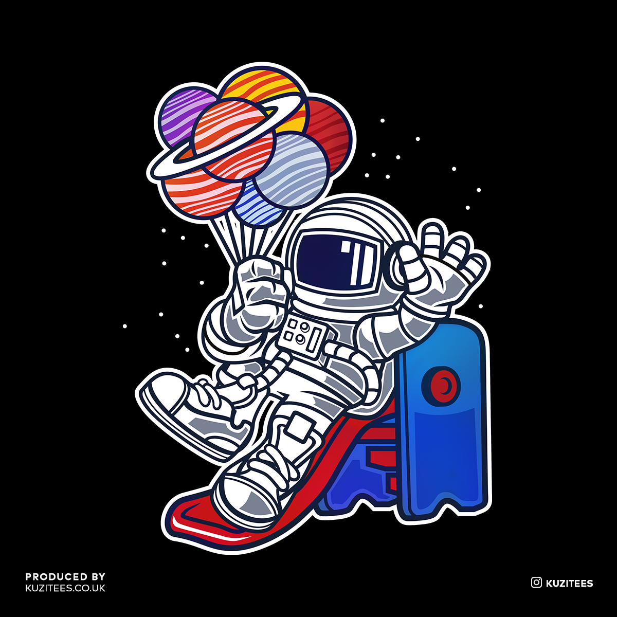 Space Astronaut On Slider Retro T-Shirt Amazing Vintage Crew Neck T-shirt & Tank Top - Kuzi Tees