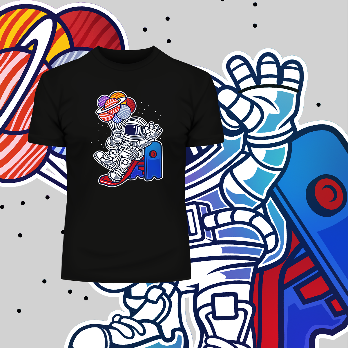 Space Astronaut On Slider Retro T-Shirt Amazing Vintage Crew Neck T-shirt & Tank Top - Kuzi Tees