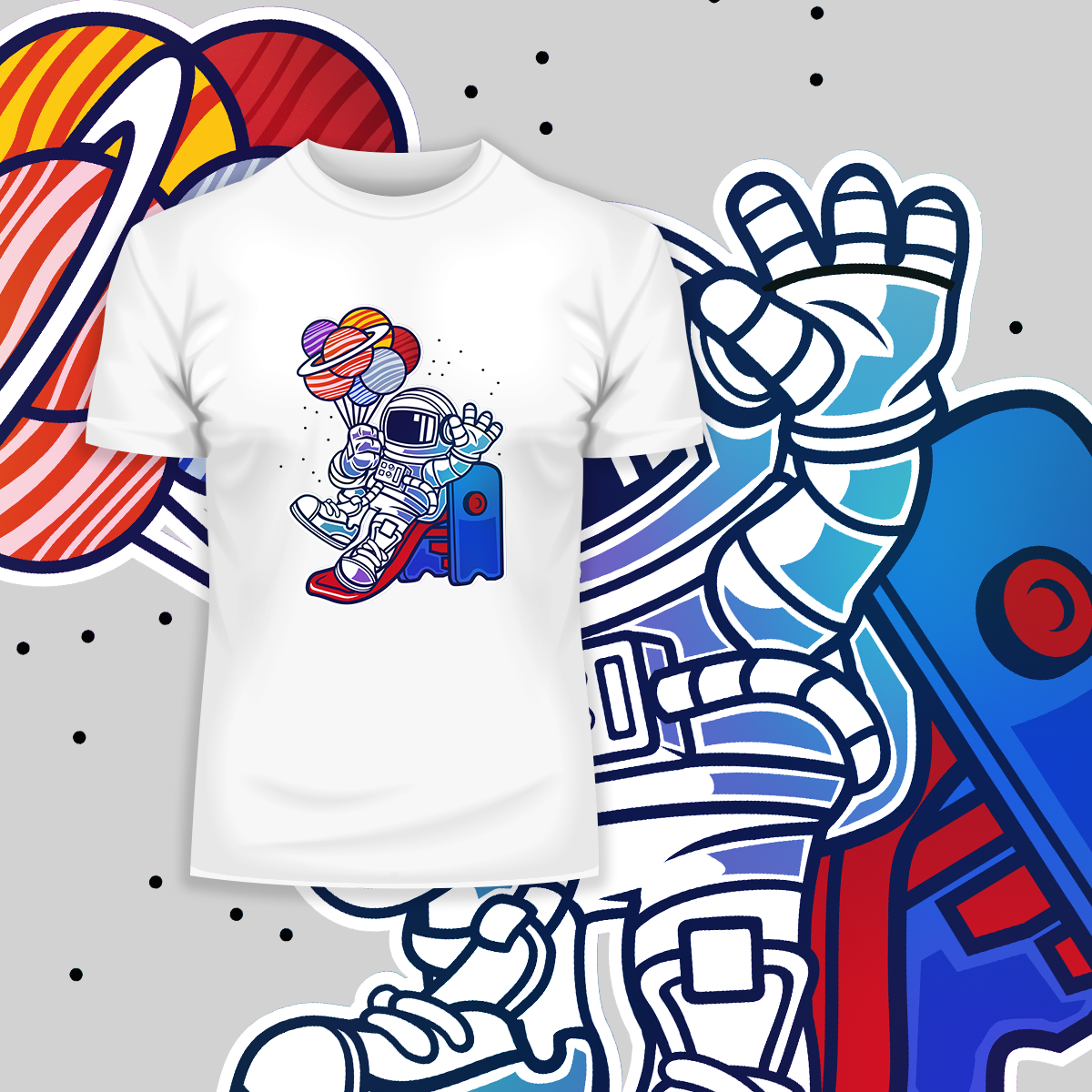 Space Astronaut On Slider Retro T-Shirt Amazing Vintage Crew Neck T-shirt & Tank Top - Kuzi Tees