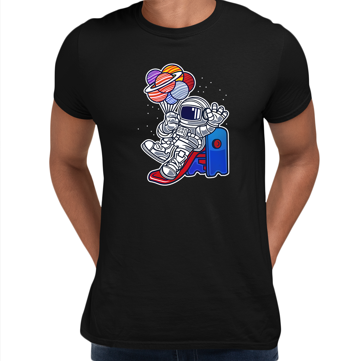 Space Astronaut On Slider Retro T-Shirt Amazing Vintage Crew Neck T-shirt & Tank Top - Kuzi Tees