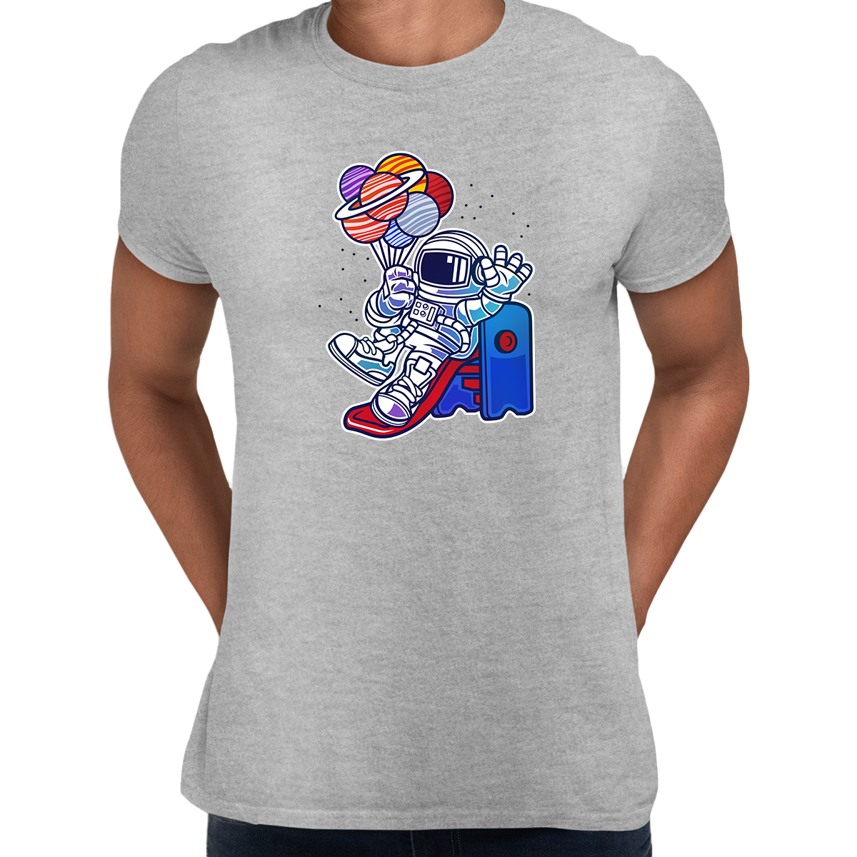 Space Astronaut On Slider Retro T-Shirt Amazing Vintage Crew Neck T-shirt & Tank Top - Kuzi Tees