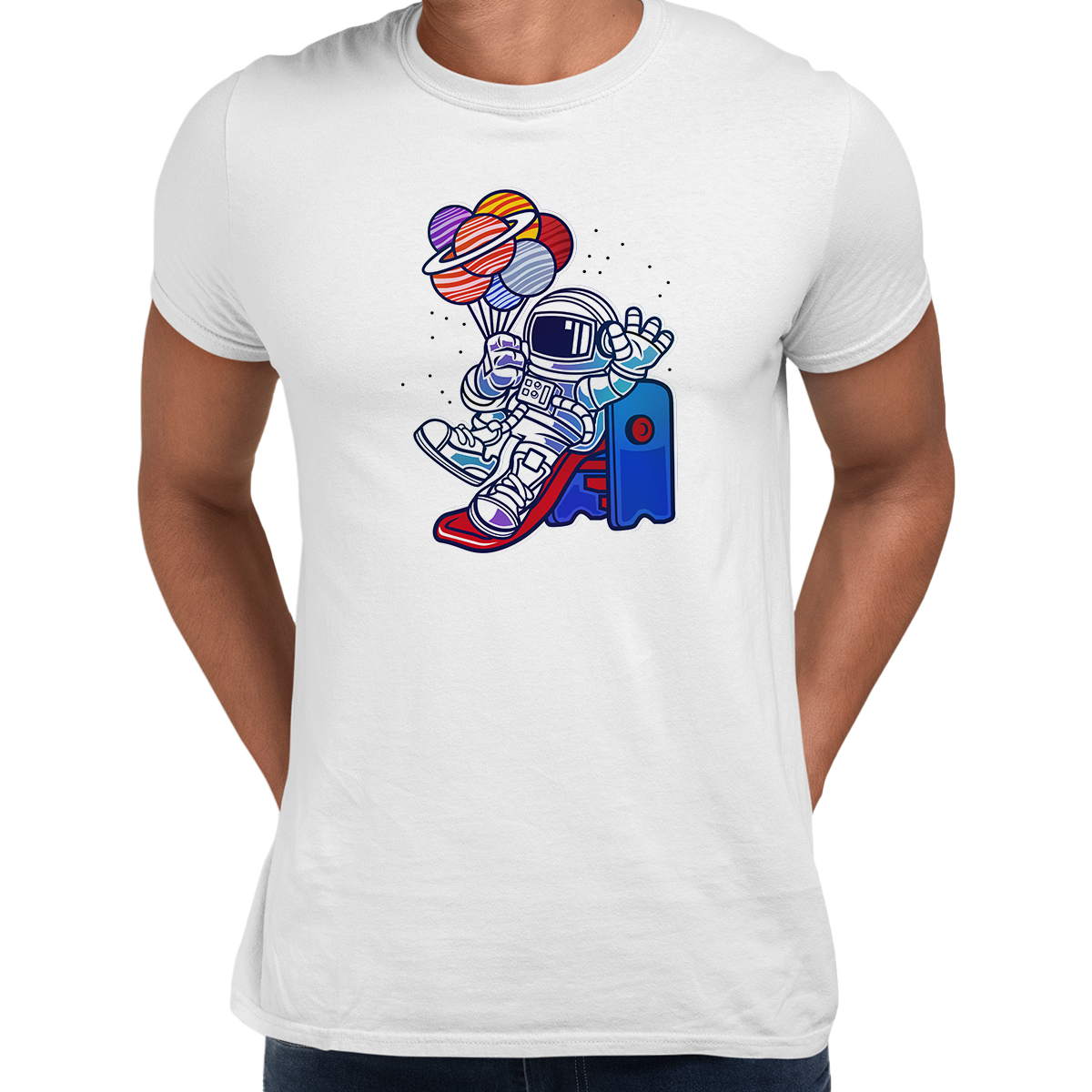 Space Astronaut On Slider Retro T-Shirt Amazing Vintage Crew Neck T-shirt & Tank Top - Kuzi Tees