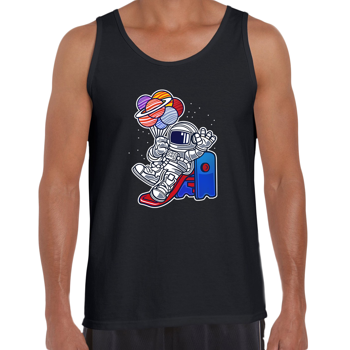 Space Astronaut On Slider Retro T-Shirt Amazing Vintage Crew Neck T-shirt & Tank Top - Kuzi Tees
