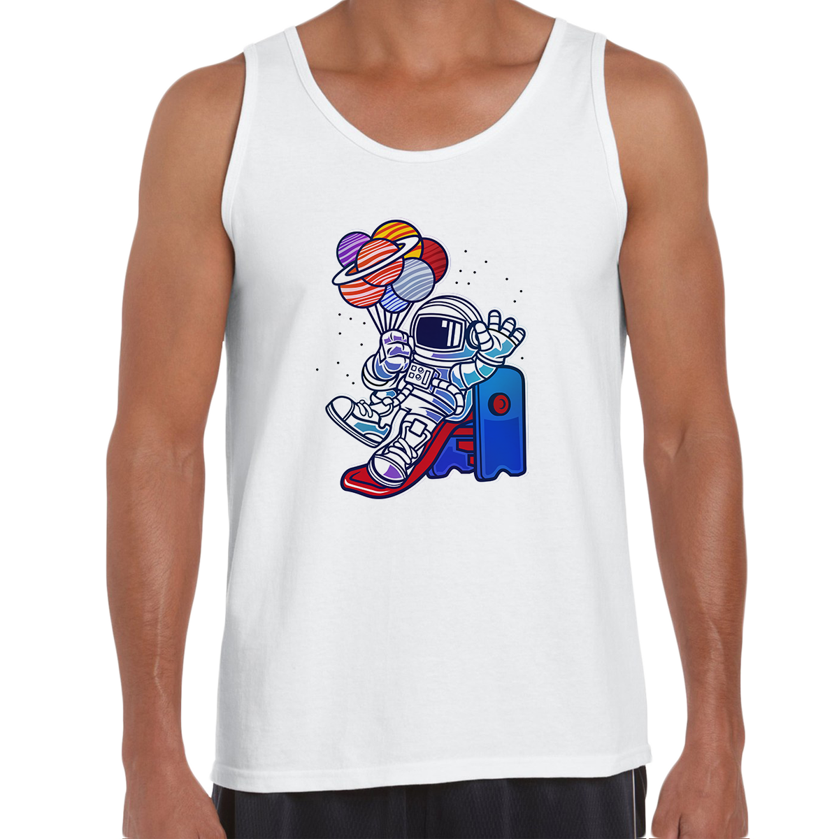 Space Astronaut On Slider Retro T-Shirt Amazing Vintage Crew Neck T-shirt & Tank Top - Kuzi Tees