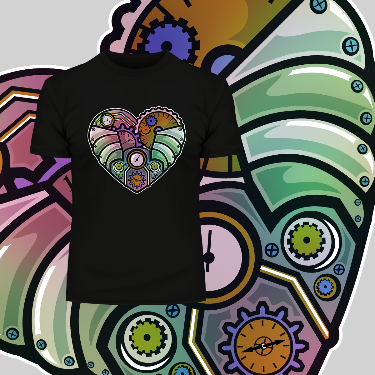 Steampunk Heart Crew Neck T-shirt & Tank Top - Kuzi Tees