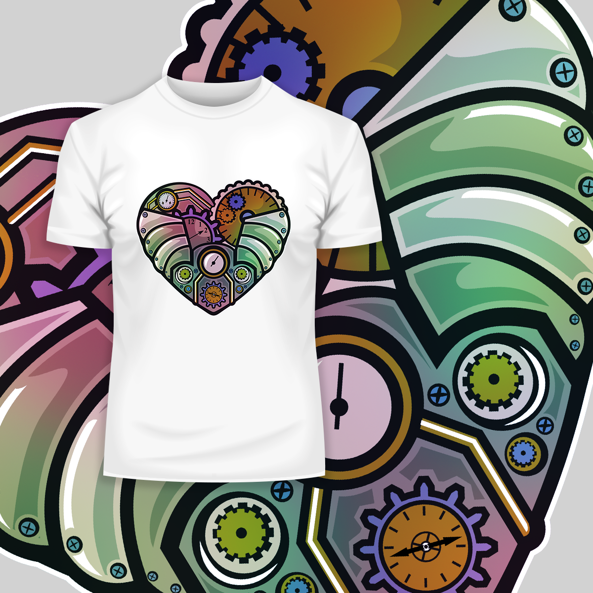 Steampunk Heart Crew Neck T-shirt & Tank Top - Kuzi Tees