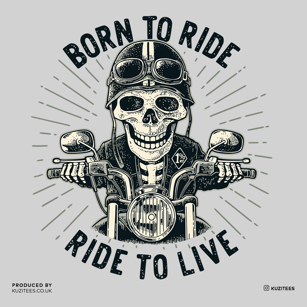 Day of the Dead Dia de los Muertos Mexican skeleton on a bike Born to ride - Kuzi Tees