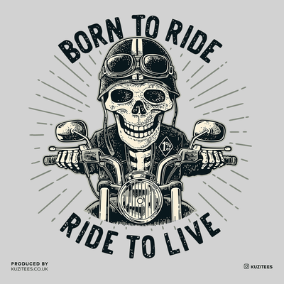 Day of the Dead Dia de los Muertos Mexican skeleton on a bike Born to ride - Kuzi Tees