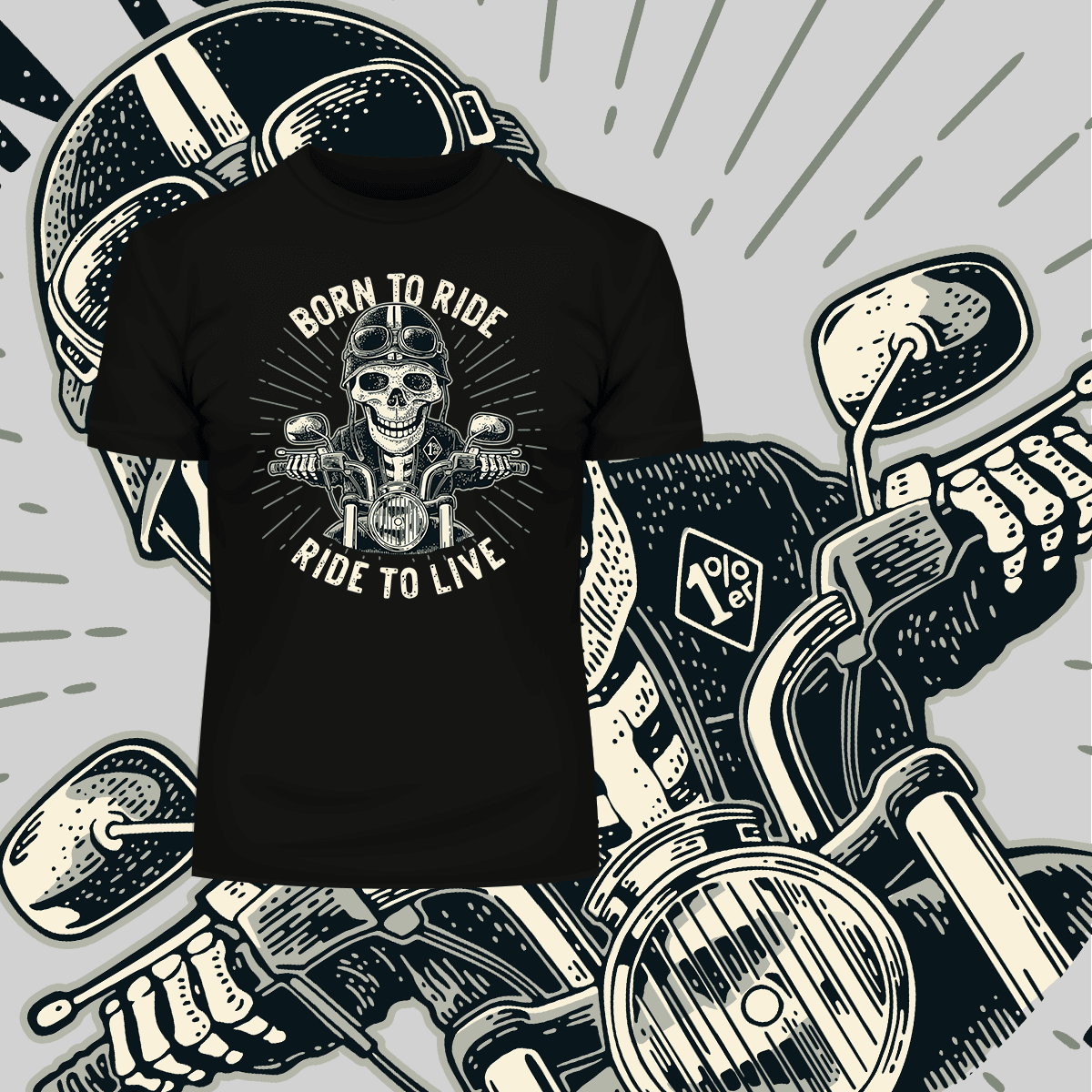 Day of the Dead Dia de los Muertos Mexican skeleton on a bike Born to ride - Kuzi Tees