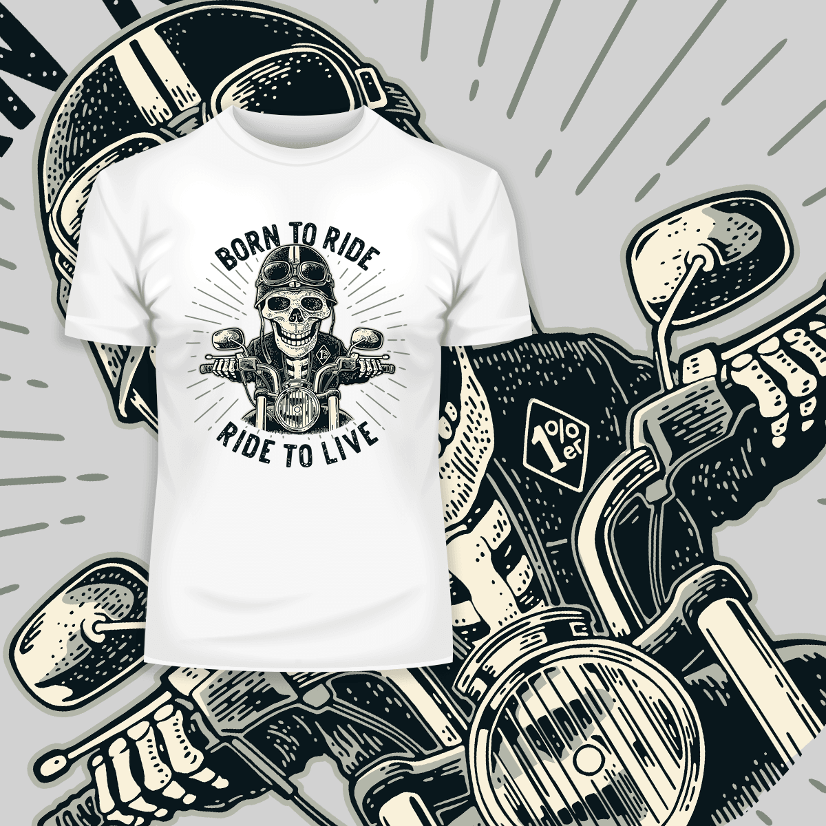Day of the Dead Dia de los Muertos Mexican skeleton on a bike Born to ride - Kuzi Tees