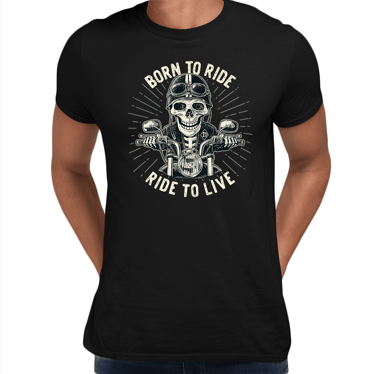 Day of the Dead Dia de los Muertos Mexican skeleton on a bike Born to ride - Kuzi Tees