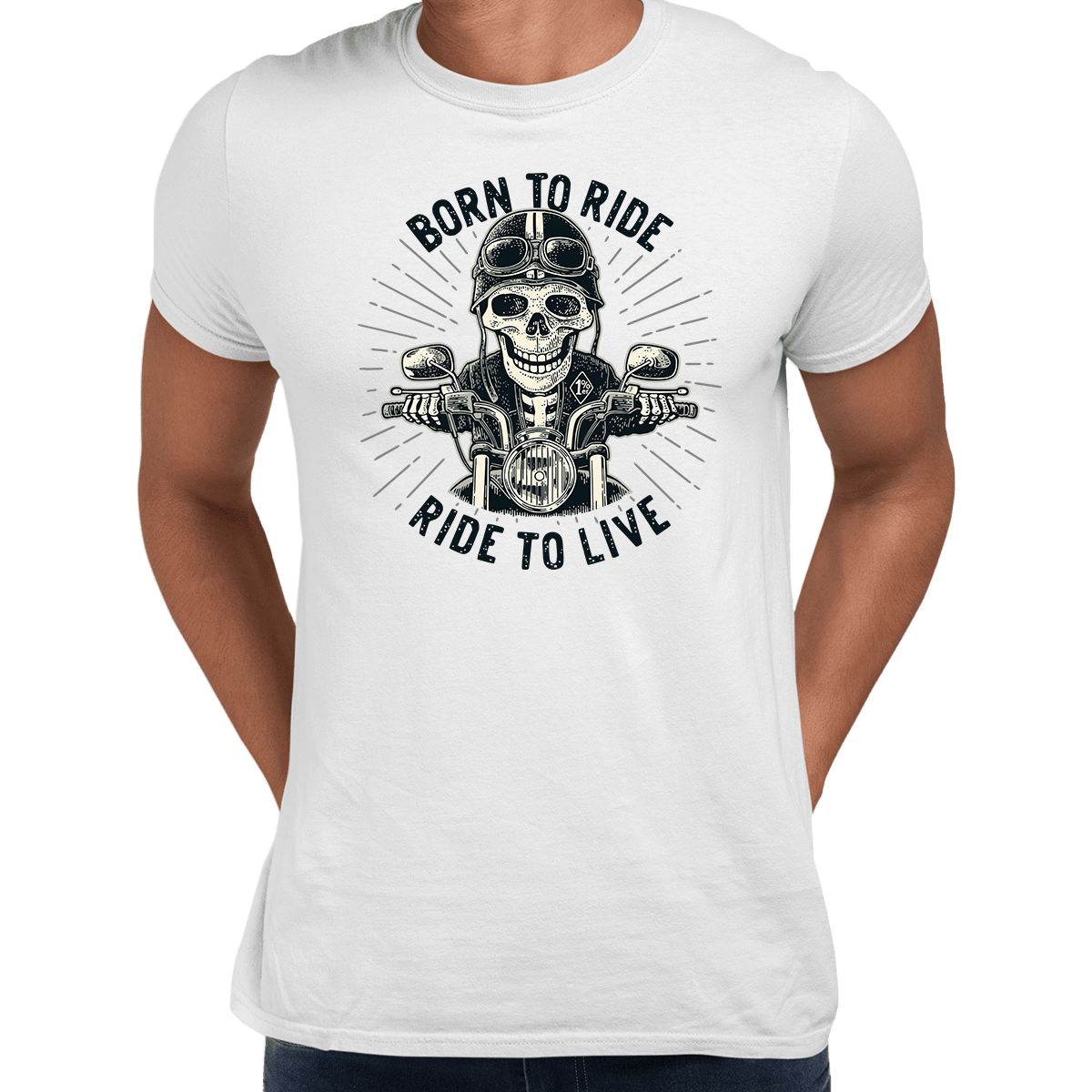 Day of the Dead Dia de los Muertos Mexican skeleton on a bike Born to ride - Kuzi Tees