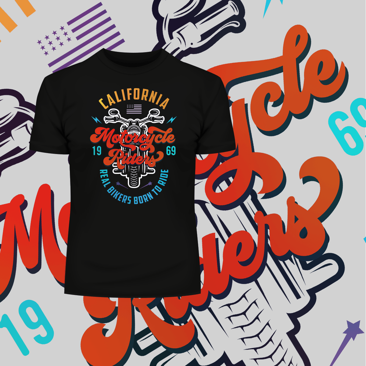 California Motorcycle Riders Real Bikers Born to Ride 1969 - Kuzi Tees