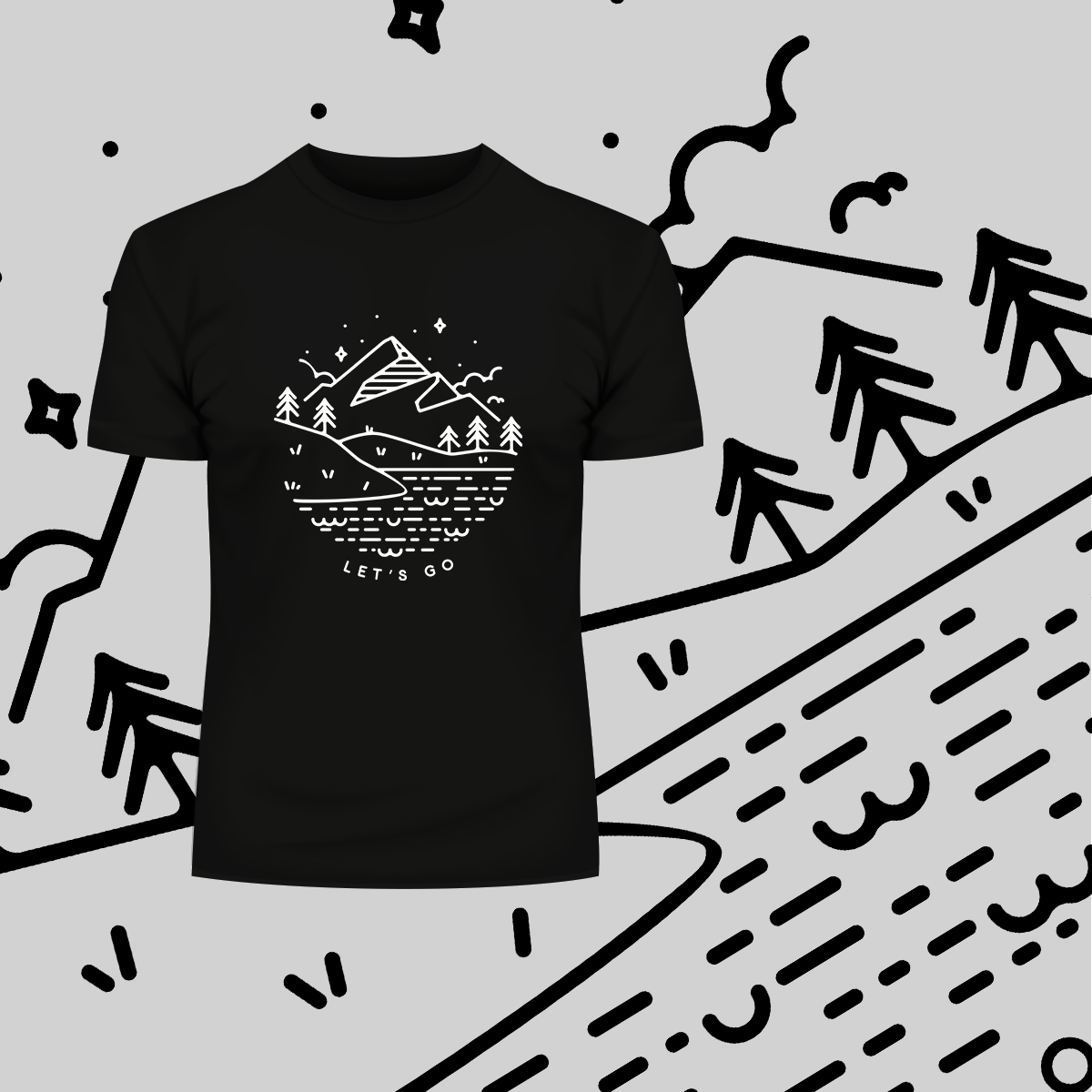 Lets go Great Outdoors Mountains Rivers Minimal Design - Kuzi Tees