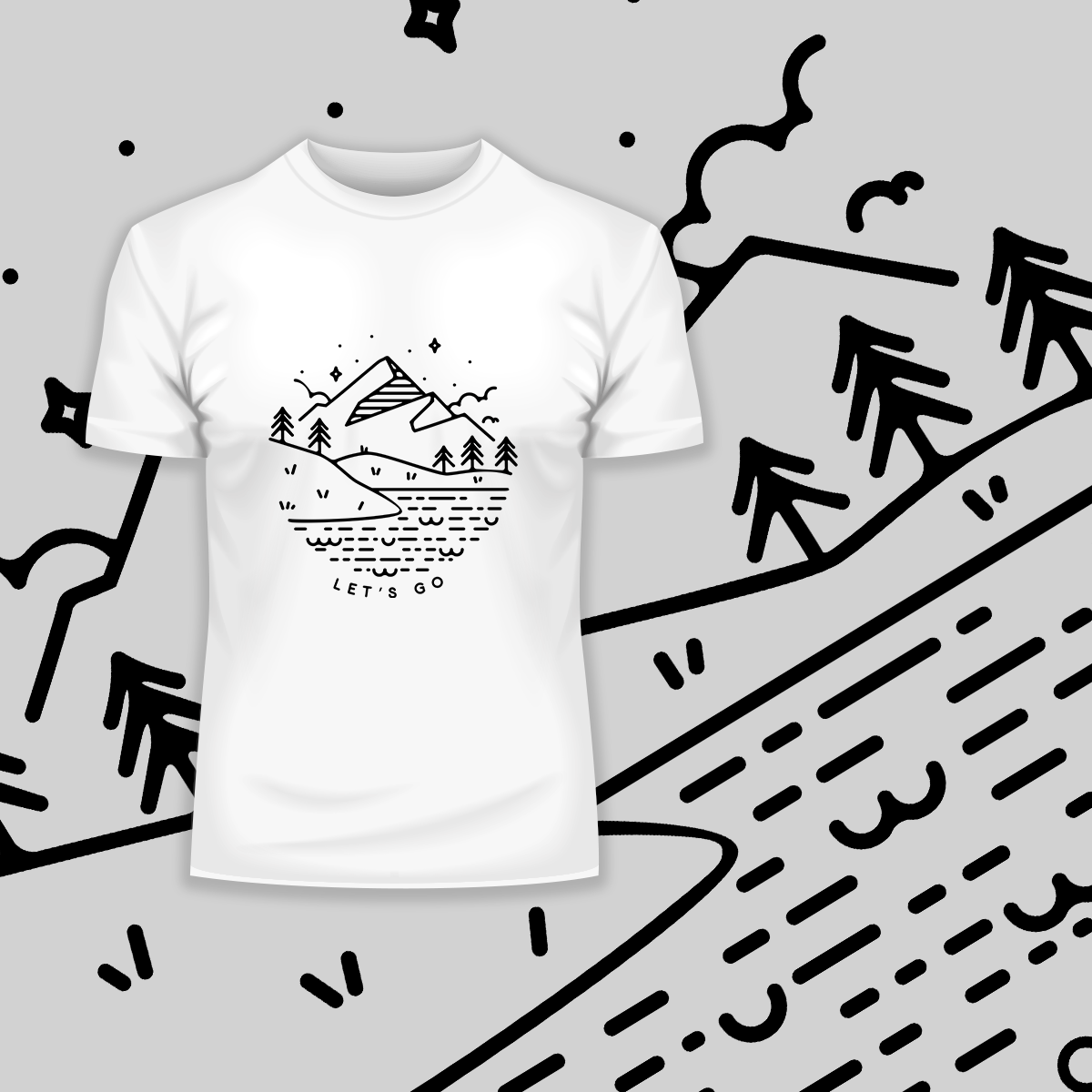 Lets go Great Outdoors Mountains Rivers Minimal Design - Kuzi Tees