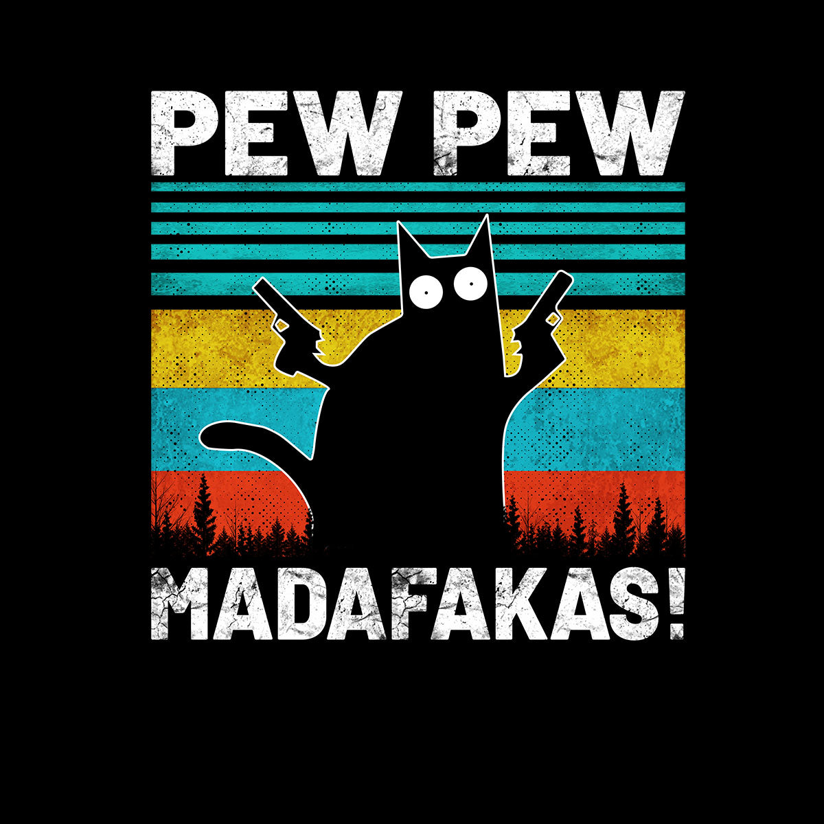 PEW PEW MAD... Vintage Funny T-Shirt Cat Retro Kitten Xmas Gift T-shirt for Kids - Kuzi Tees