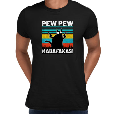 PEW PEW MAD... Vintage Funny T-Shirt Cat Retro Kitten Xmas Gift Unisex T-Shirt - Kuzi Tees