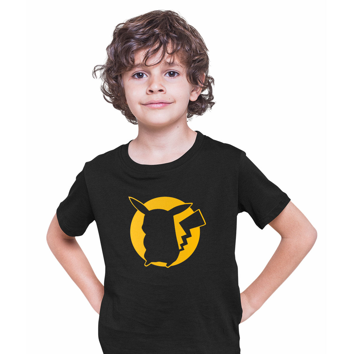 Pikachu Silhouette Tee Yellow design Typography T-shirt for Kids - Kuzi Tees