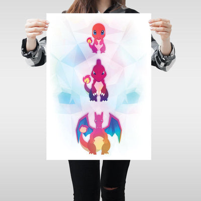 Charmander Evolution Pokemon Go Print Anime Manga Wall Art A2 Size gift idea - Kuzi Tees