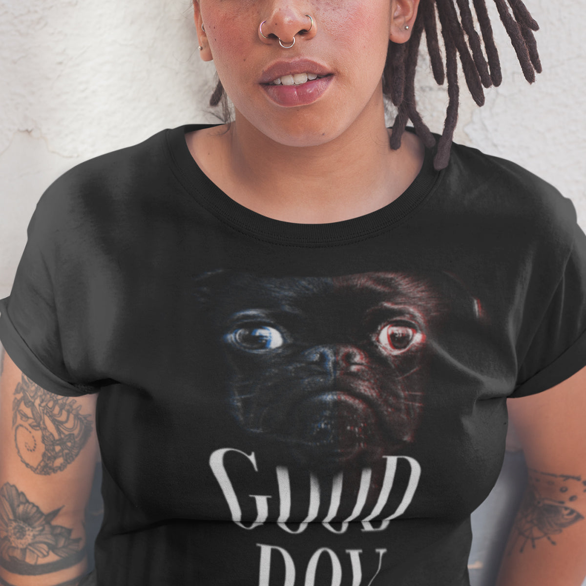 Puppy Love Rules The World -  Halftone Animal Good Boy T-Shirt - Kuzi Tees